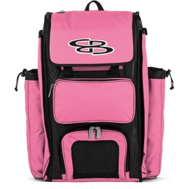 Boombah Catchers Superpack Bat Bag - 23-1/2" x 13-1/2" x 9-1/2" - Black/Pink - Holds 4 Bats - Backpack Version (no Wheels)