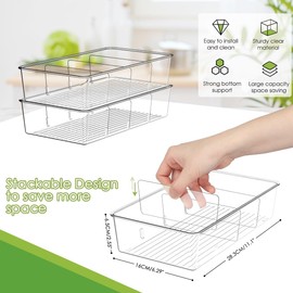 Eidoct 2 Pack Food Storage Organizer Bins, Organiser Bins Stackable Storage Container with Removable Divider, Clear Plastic Bins for Pantry, Kitchen, Fridge, 4 Compartment Holder Packets