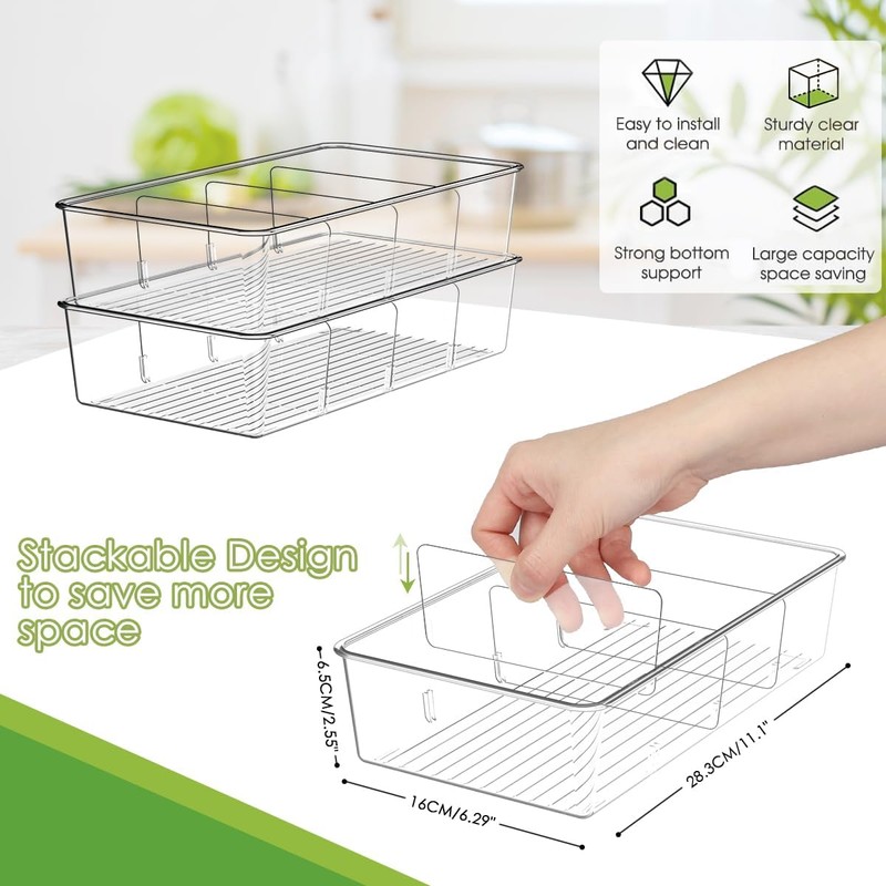 Eidoct 2 Pack Food Storage Organizer Bins, Organiser Bins Stackable