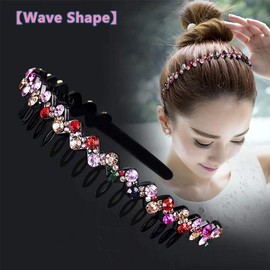 LUOLIPEYA Wave Rhinestone Teeth Comb Headbands for Women, Flower Crystal Hair Band Hair Hoop with Teeth Non-Slip Hard Plastic 3 Patterns (Shiny 6 Colours) Pack of 6