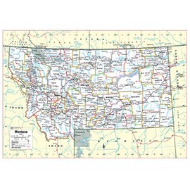 Cool Owl Maps Montana State Wall Map Poster Rolled 34"Wx24"H (Paper)