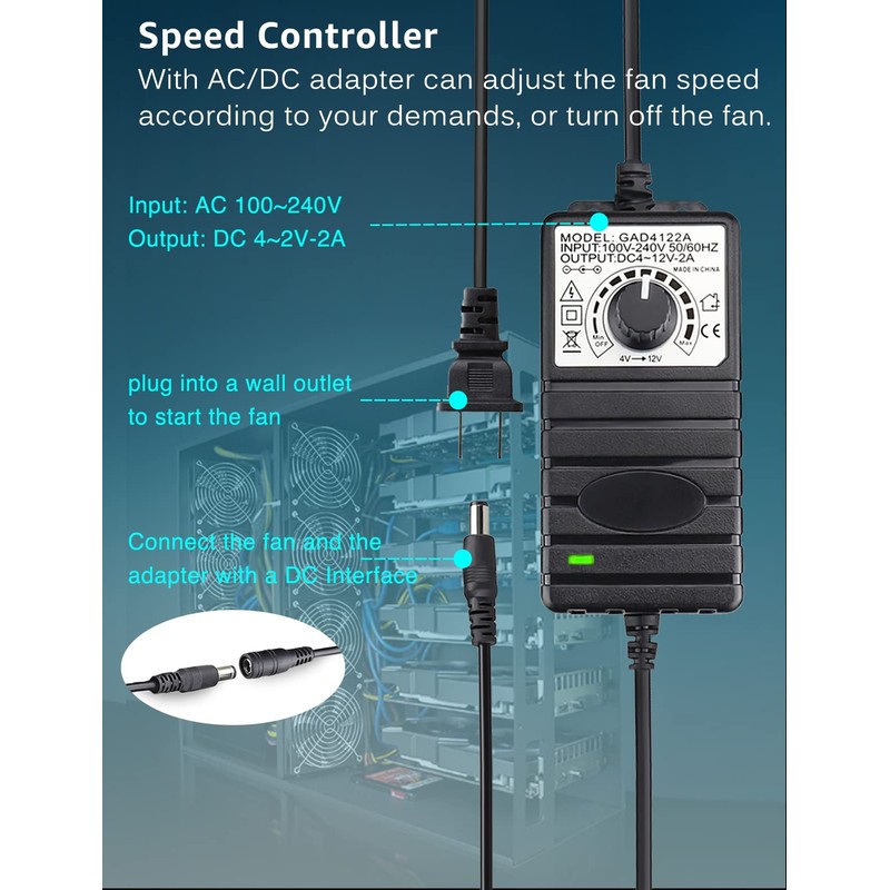 GDSTIME Big Airflow 4X 120mm Fans with 100V-240V AC Powered