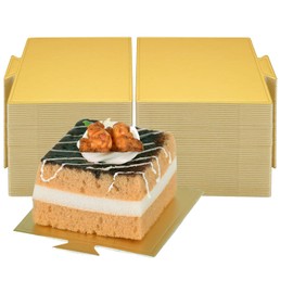 YYaaloa 200pcs 3.3 Inch Mini Square Golden Cake Boards Mousse Cupcake Base Paper Plates Dessert Board Base for Cake DIY, Baking Dessert Party Wedding Birthday (Square, 200pcs)