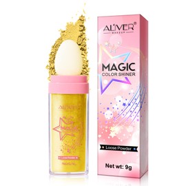 Powder Stick, Body Powder, Glitter, Highlighter for Face and Hair, Large Glitter, Sequins for Face, Body, Glitter, Makeup Gel for Music, Festival (Golden Brown)