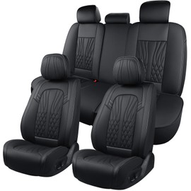 MINGBRON Leather Seat Covers,Car Seat Protector Waterproof,Seat Covers Full Set, Car Seat Protectors 5 Seats,Automotive Seat Covers Fit for Most Cars Black