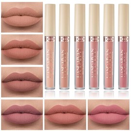 6 Colors Matte Nude Lipstick Set Liquid Lipstick Velvet Lip Gloss Lip Stain Long Lasting Waterproof Nude Pink Lipstick Set for Women Lip Makeup (SET-B) Cosmetic Glossy - Color: (SET-B)