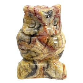 Ladeukoi Natural Gemstone Valentine Owl Bird Statue, Hand Carved Healing Crystal Animal Figurines Bag Stone Decoration 2 Inches, Crazy Agate