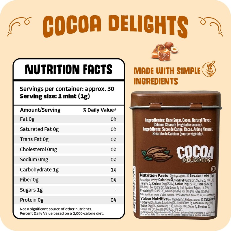 Cocoa Delights Salted Caramel Candy Pastilles - 30 Count Tin