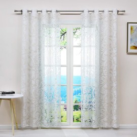ESLIR Curtains with Eyelets Burnout Window Curtain Transparent Eyelet Curtain with Tendrils Pattern White W x H 140 x 225 cm 1 Piece