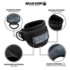 BEAR GRIP - Ankle Straps for Cables with New Fleece Design, Strong Closure, Double Stainless Steel D-Ring, Adjustable Neoprene - For Men & Women