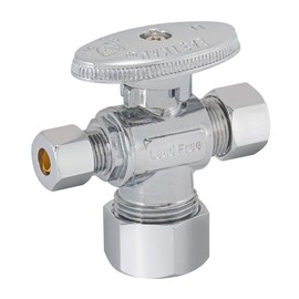 Eastman Quarter-Turn Dual Outlet 3-Way Stop Valve, 3/8 x 1/4 x 5/8 Inch OD Compression, Chrome Plated, 48654LF