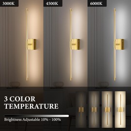 SAIMAND Wall Sconces Set of Two Battery Operated, Wireless USB Rechargeable Wall Lights with Remote, 8000mAh Dimmable LED 3 Color Dimmable Living Room for Bedroom,Hallway,Picture Lamp(30in Gold)