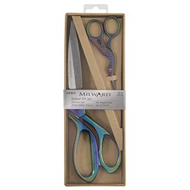 Milwards 2189015 Premium Gift Set-Includes Dressmaking Shears and Stork Embroidery Scissors, Rainbow, 20cm and 9.5cm