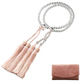 Kyoto Buddhist Altar Prayer Beads, Jodo Shinshu Buddhist SW-073 Kyoto Prayer Beads (8 inches / 2 inches / 2 Colors / White Cherry Blossom / White / White / Women's) Formal Style [Prayer Bag Set]