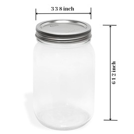 12 Pack Wide Mouth Mason Jars 32 Oz Glass Jars with Silver Metal Lid Jar with Airtight Lids Glass Jars for Canning Pickling Food Storage Salad Jelly Jam Honey Sauces Wedding Favors