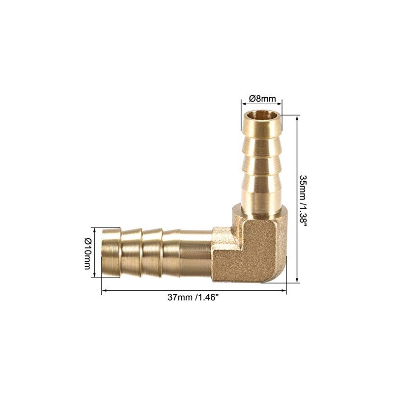 sourcing map 10mm to 8mm Barb Brass Hose Fitting 90