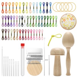 Windspeed Darning Egg Darning Mushroom for Socks Darner Egg Kit Include 14 Hooks Small Small Weaving Darning Loom 9 Large Eye Needles 50 Colors Darning Thread for DIY Handicraft Home Sewing Care