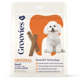 GROOVIES Original Dog Dental Chew 6oz Small (22 Chews)