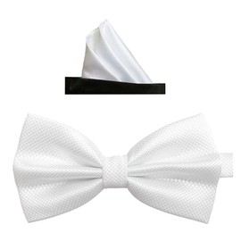 Tieworld Men's Formal Tuxedo Banded Pre-Tied Bow Tie Set, Blanco
