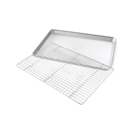 USA Pan Bakeware Half Sheet Baking Pan and Bakeable Nonstick and Cooling Rack Set, Metal