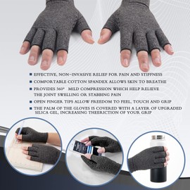 HENOTIC 2 Pairs Arthritis Compression Gloves for Women Men, Anti-Slip Glue Dot & Fingerless Breathable & Moisture Wicking Compression Gloves for Relieving Rheumatoid Pains, Joint Swell, etc