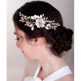 Chargances Gold Flower Crystal Hair Comb for Wedding Bridal Leaf Rhinestone Hair Side Comb Fashion Flower Headpieces Wedding Prom Flower Girl Hair Accessories for Women and Girls