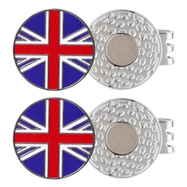 2 PCS Golf Ball Marker with Magnetic Hat Clip National Flag Golf Marker Accessories Gifts for Men and Women (UK)