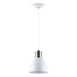 LED Universum "Steve" Pendant Light, Metal White with Silver Base, 20 cm x 141 cm, E27 Socket, Max. 40 W, Ceiling Light, Pendant Light, Bar, Lounge, Loft, Restaurant, Diner