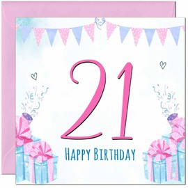 21st Womens Birthday Card for Ladies Shabby Chic Birthday Card for 21 Year old Girl Daughter Friend Granddaughter Sister twenty one, twenty first Niece cousin