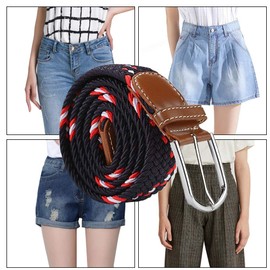 XJSGS Mens Belt,Elasticated belt, Elastic Belt for Men, Unisex Men Women Multicolor Woven Stretch Belts (Navy Blue&Red&White)