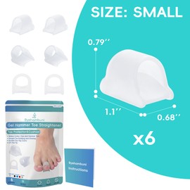 Byehambuni Pinky Toe Straightener, Hammer Toe Corrector for Women and Men, Small Hammer Toe Cushion, Gel Hammer Toe Splint - Clear, 6PCS, Small Size - Hole Diameter 0.5 inches