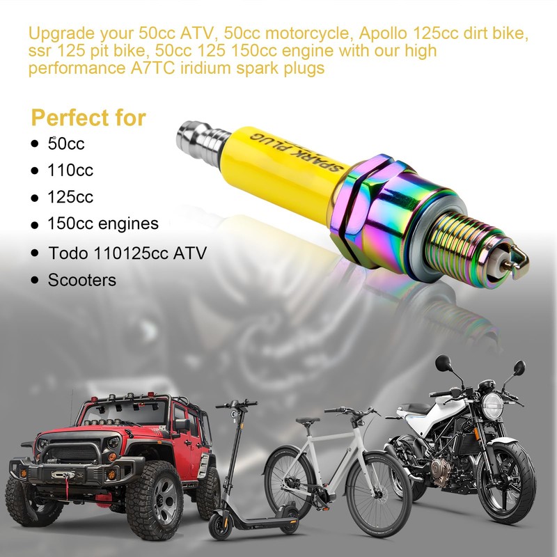 A7TC Iridium Spark Plug,M10×1.0 Thread,49cc 50cc 125cc 150cc ATV Pit