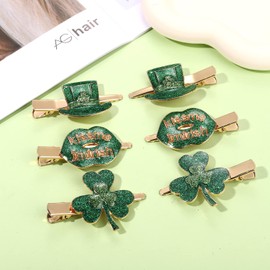 6PSC St Patrick's Day Hair Clips Glitter Shamrock Hat Hairpins Funny Irish Green Lucky Clover Lips Miss Me Hair Barrettes for Women Girls Sister Gift Holiday Party Styling Hair Accessory (A Shamrock Hat Lips Set)