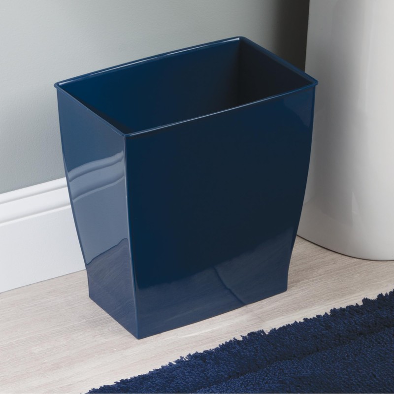 iDesign Small Plastic Bathroom Trash Can, Slim Rectangle Garbage Bin