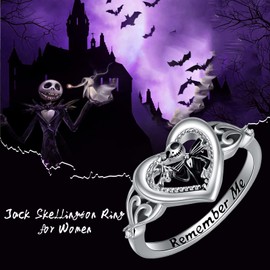LILALO Jack Skellington Rings 925 Sterling Silver Jack and Zero Rings Nightmare Rings Nightmare Jack Gifts Skull Rings Remember Me Heart Rings Fashion Jewelry for Women, Birthday Gift for Women Wife