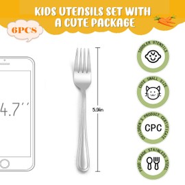 LIANYU 6-Piece Toddler Utensils Forks, Kids Silverware Forks for 2-10 Year Old, Children Cutlery Flatware Set, Kids Child Utensils for Home Preschools, Dishwasher Safe