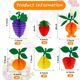 Outus 12 Pieces Fruit Party Decorations Hawaiian Table Centerpieces Pineapple Honeycomb Decorations Hanging Tissue Paper Ball Strawberry for Hawaiian Tropical Luau Jungle Fruit Themed Party Supplies