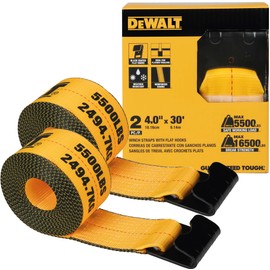DEWALT DXBC90089 Black/Yellow 4" x 30' Winch Straps - 5,500 lb Safe Working Load / 16,500 lb Break Strength, 2 Pack