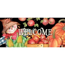 Evergreen Sassafras Harvest Scarecrow Interchangeable Entrance Doormat | Indoor and Outdoor | 22-inches x 10-inches | Non-Slip Backing | All-Season | Low Profile | Home Décor