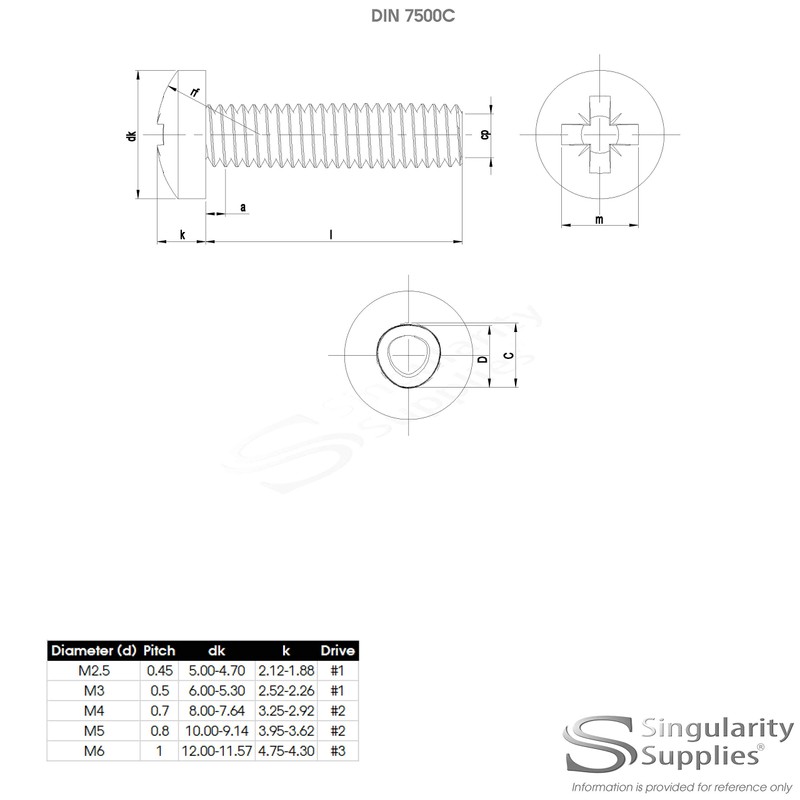M6 (6mm x 25mm) Pozi Pan Thread Rolling Screw -