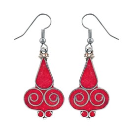 Beautiful Handmade Compressed Coral Gemstone Inlay Fashion Drop Earrings for Women 925 Silver Plated Ethnic Gypsy Boho Earring Jewellery