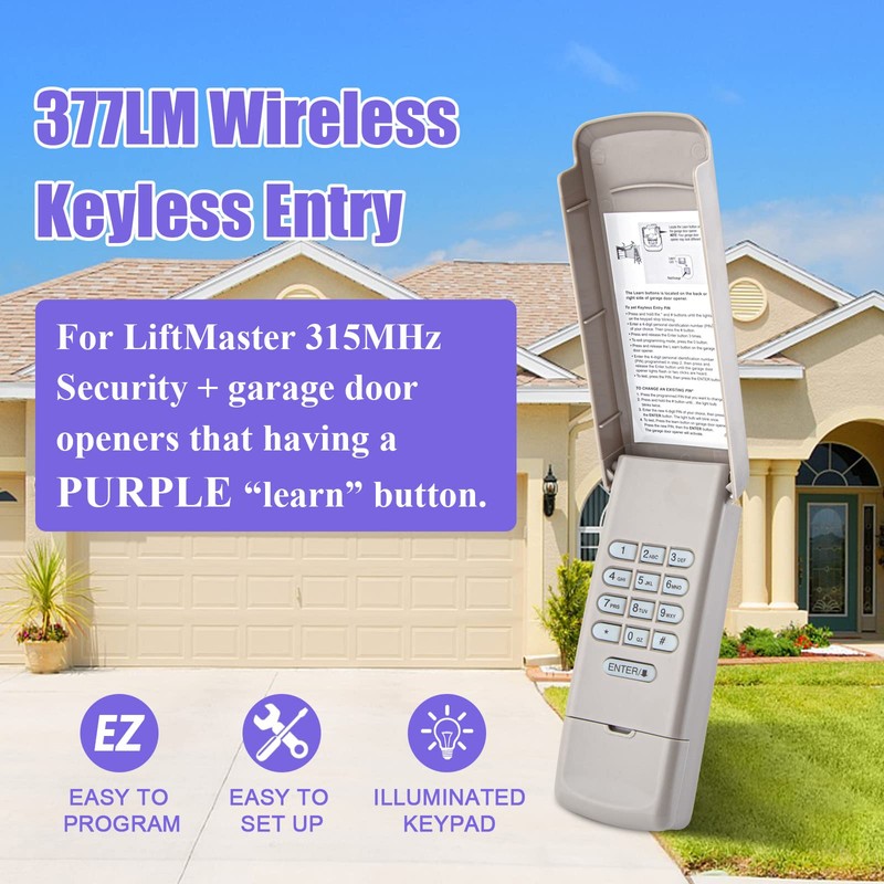 for LiftMaster 377LM Wireless Keypad/Keyless Entry Compatible with Purple Learn