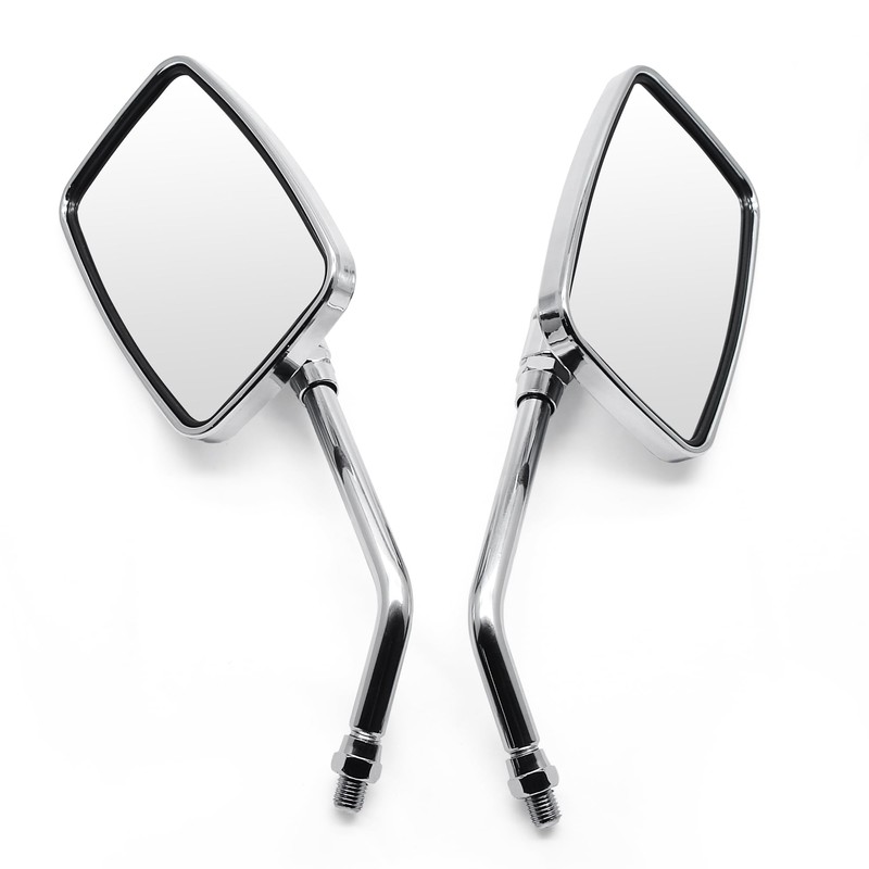 Chrome Motorcycle Mirrors, 10MM 8MM Bolt Universal Rectangular Handlebar Rear