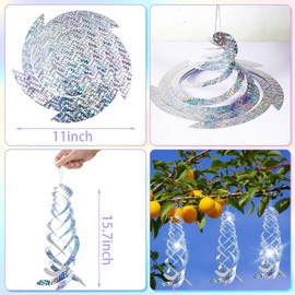 DECYOOL 15 Pcs Bird Spiral Reflectors 15.8 Inch Hanging Reflective Bird Device Reflective Spinner for Avoid Birds Animal from House Garden Patio Lawn（Silver）
