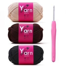 Sekafris Crochet Yarn with Cotton Yarn for Crocheting - Crochet Knitting Yarn for Beginners with Easy-to-See Stitches - Yarn for Crocheting - Parfait Chunky Yarn (Beige+Coffee+Black)