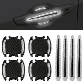 8Pcs Car Door Handle Protectors,Auto Door Handle Protective Film,Carbon Fiber Auto Door Handle Safety Reflective Strips Cover Car Door Handle Paint Guard Cover Anti-Scratches Door Side Handle Paint Gu
