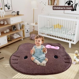 DALISHI Cute Kitty Rugs Kawaii Cartoon Area Rugs Brown Fluffy Accent Rugs for Bedroom or Living Room Decor