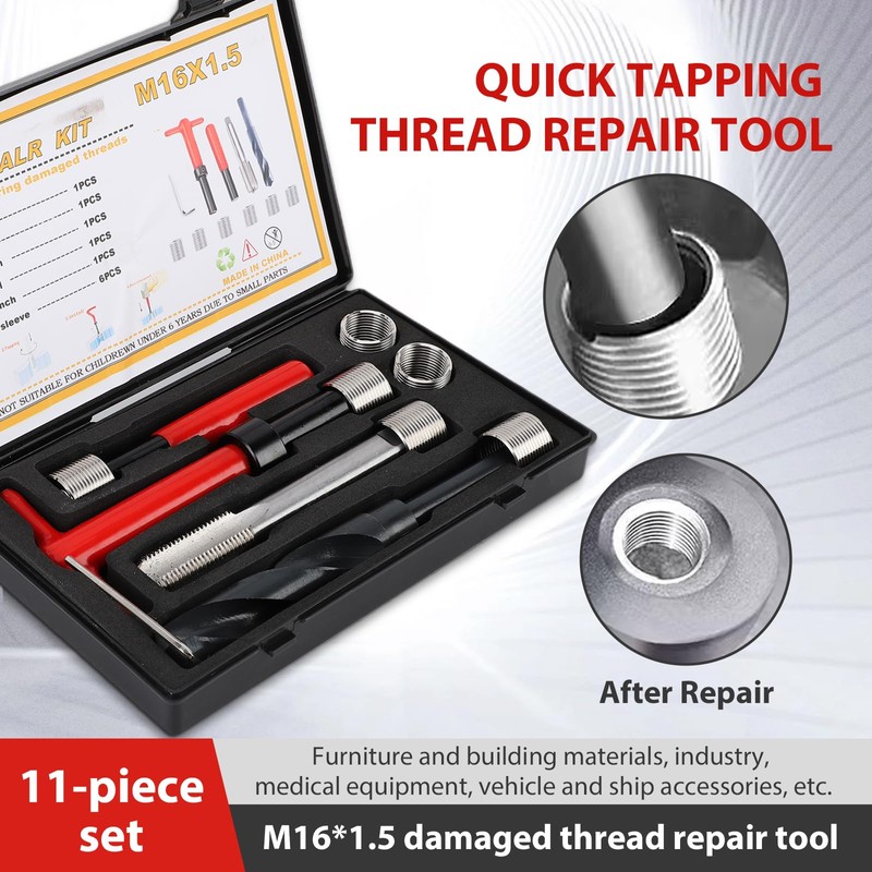 11-Piece Thread Repair Set, M16 x 1.5 Thread Insert Set,