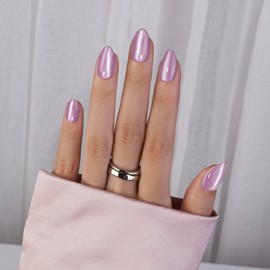 SXVME Cat Eye Purple Press On Nails Short Almond Shaped - 30Pcs Stiletto Fake Nails Acrylic Press ons Natural Thick Gel Nails Short Glue on Nails Opaque Glitter False Nails for Women No Glue