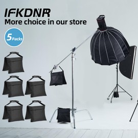 ifkdnr 5 Packs Sandbags, Heavy Duty Sand Bags with 10 PE Bags, Sand Bags with Buckle Straps for Support Light Stand, C Stand, Light Stand with Caster, More 2/4/6/8/14 Packs Sandbag to Choose